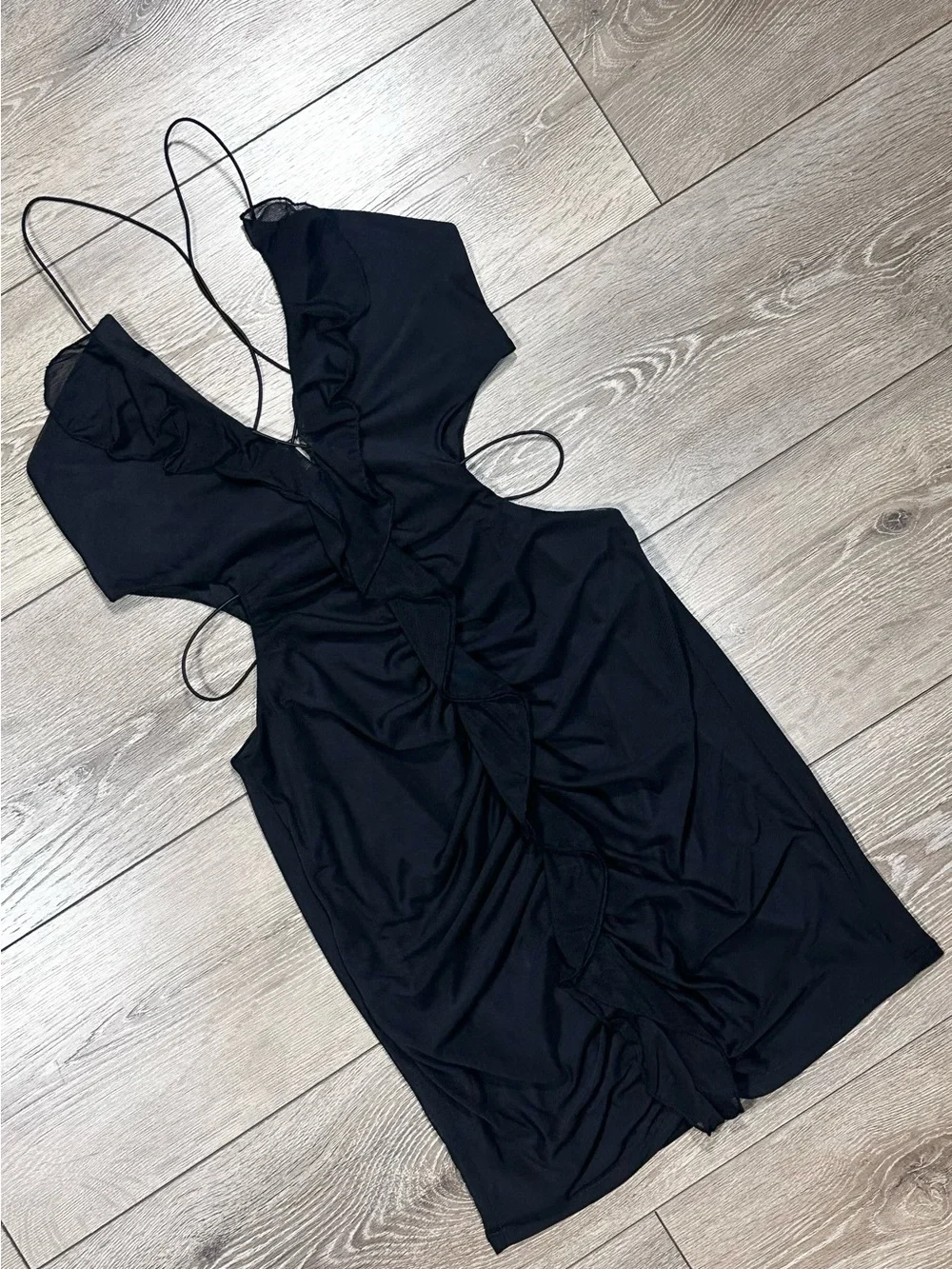 Windsor Nights Out Mesh Ruffle Cutout Bodycon Mini Dress LBD - Picture 4 of 15